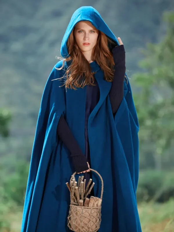 Maxi Hooded Wool Coat Cloak Cashmere