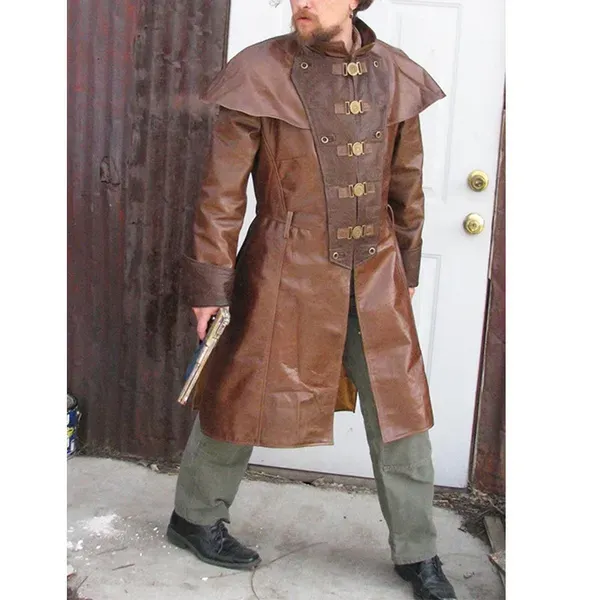 Men Vintage Cosplay Costume Leather Jacket Coat