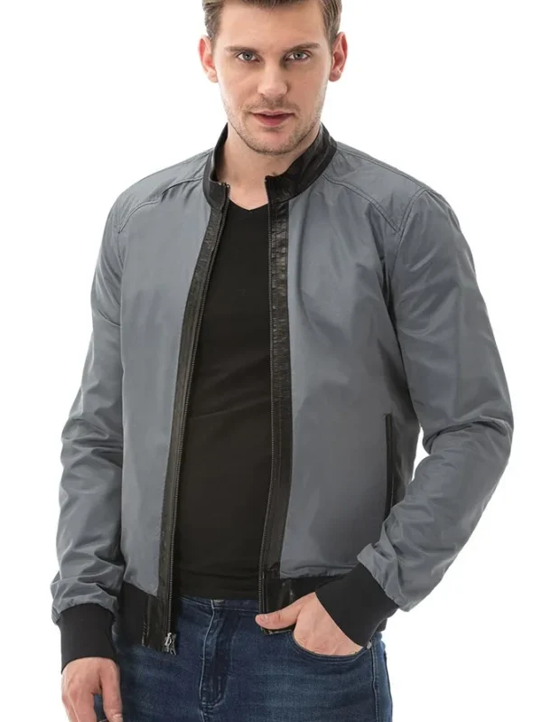 Men’s Black Gray Double Sided Leather Jacket