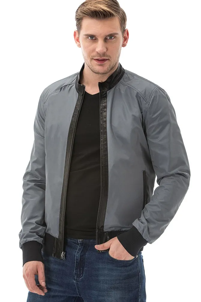 Men’s Black Gray Double Sided Leather Jacket