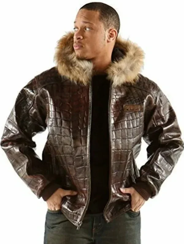 Mens Crocodile Skin Brown Leather Jacket