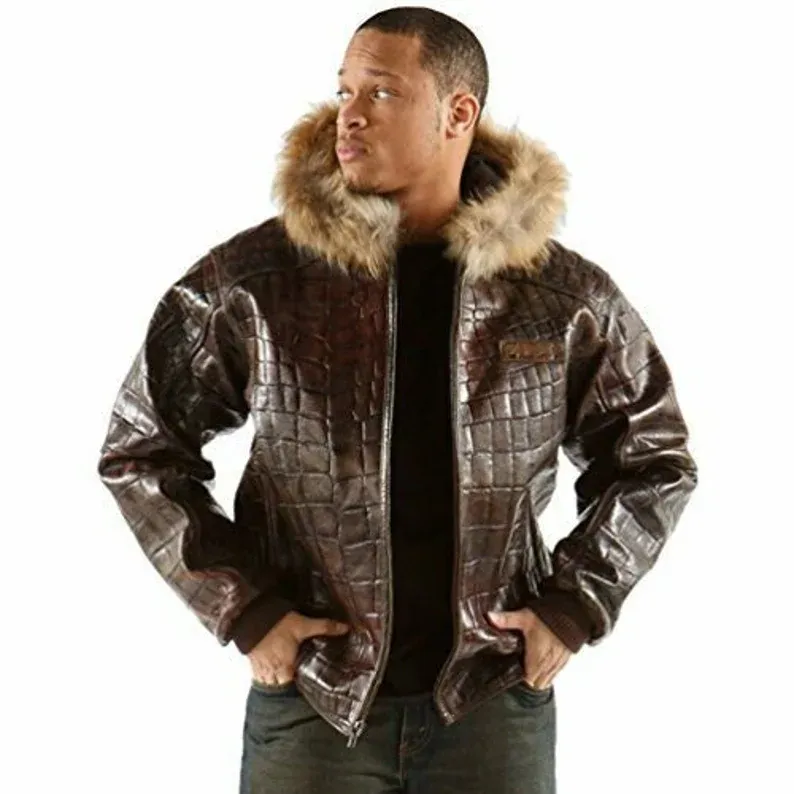 Mens Crocodile Skin Brown Leather Jacket