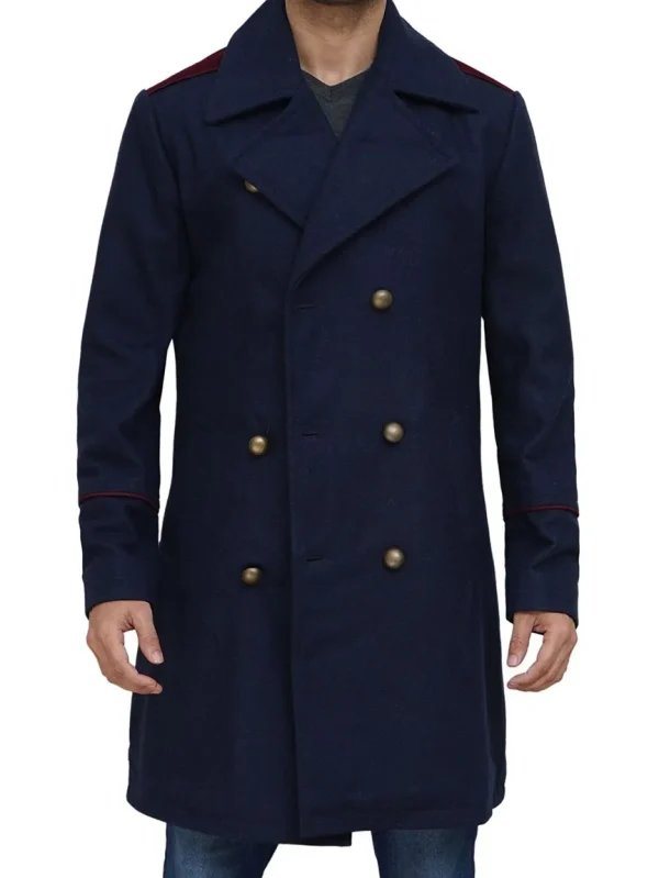 Mens Double Breasted Blue Overcoat