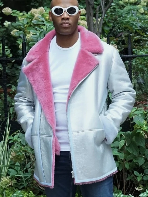 Men’s Pink Shearling Silver Jacket