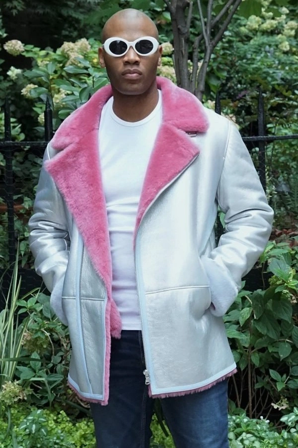 Men’s Pink Shearling Silver Jacket