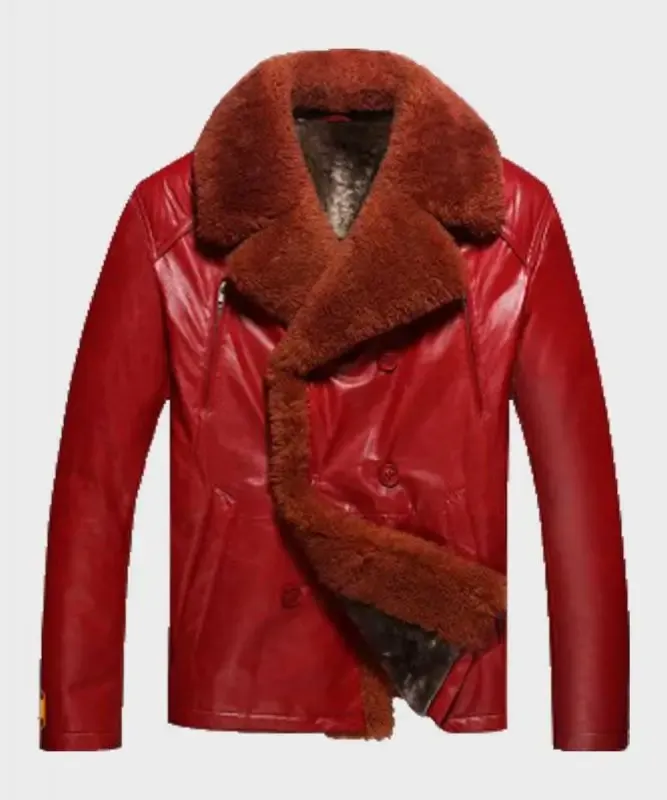 Mens Shearling Red Leather Jacket