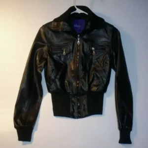 Miley Cyrus Black Bomber Jacket Faux Leather