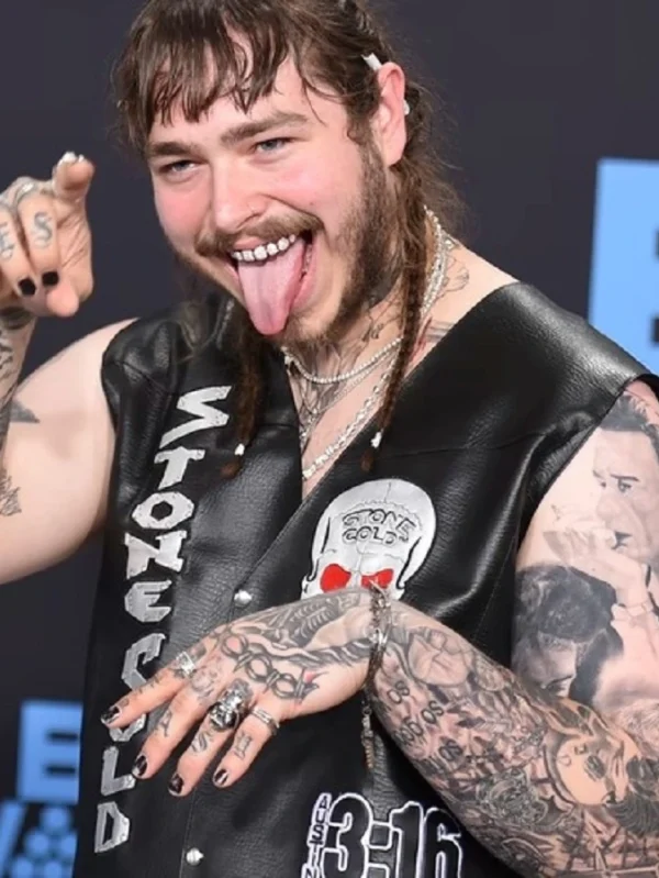 Musician Post Malone Stone Cold Skull 3:16 leather Vest