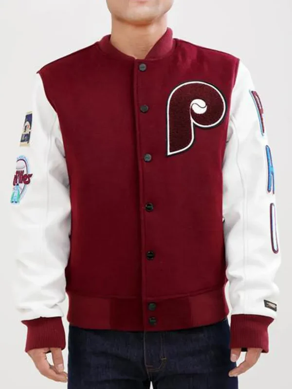 Philadelphia Phillies Burgundy and White Letterman Jacket