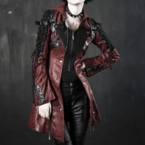 Punk Rave Poison Red & Black Leather Jacket