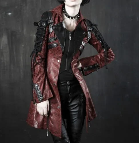 Punk Rave Poison Red & Black Leather Jacket