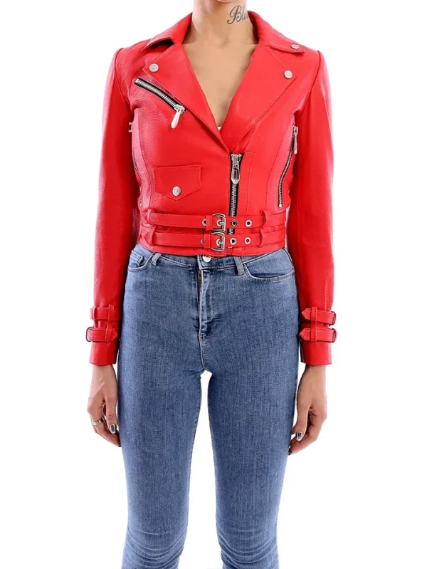 Red Long Spiked Silver Studded Leather Jacket