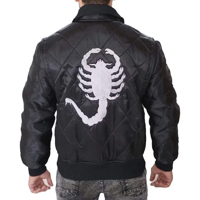 Scorpion Drive Satin Fabric Mens Bomber Jacket