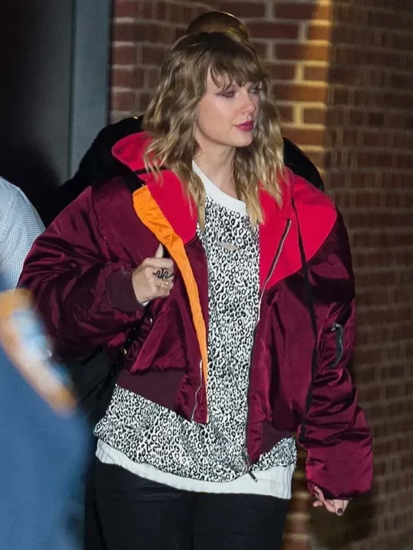 Burgundy Oversized Taylor Swift Bomber Jacket