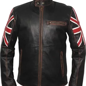 UK Flag Cafe Racer Leather Jacket