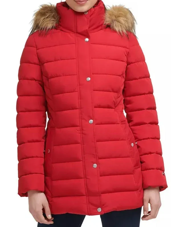 Women’s Red Shearling Hooded Jacket