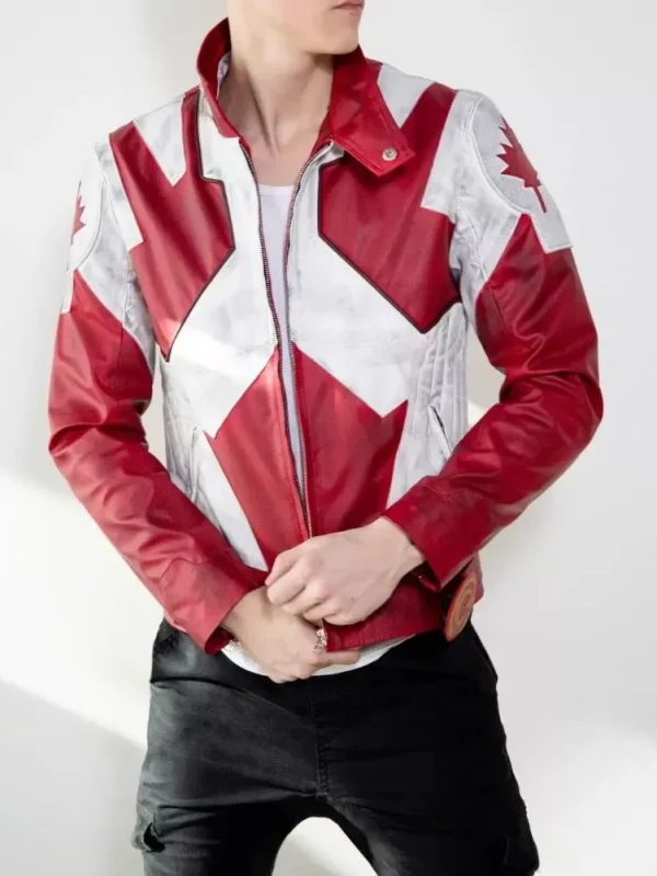 Canadian Flag Leather Jacket Red And White