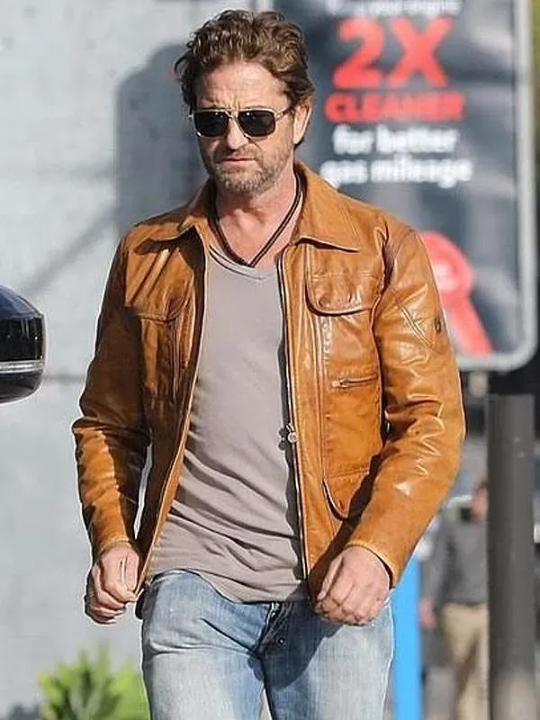 Gerard Butler Brown Leather Jacket