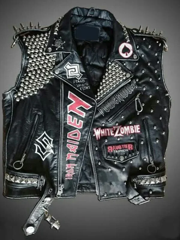 Gothic Patches Pure Leather vest Jacket