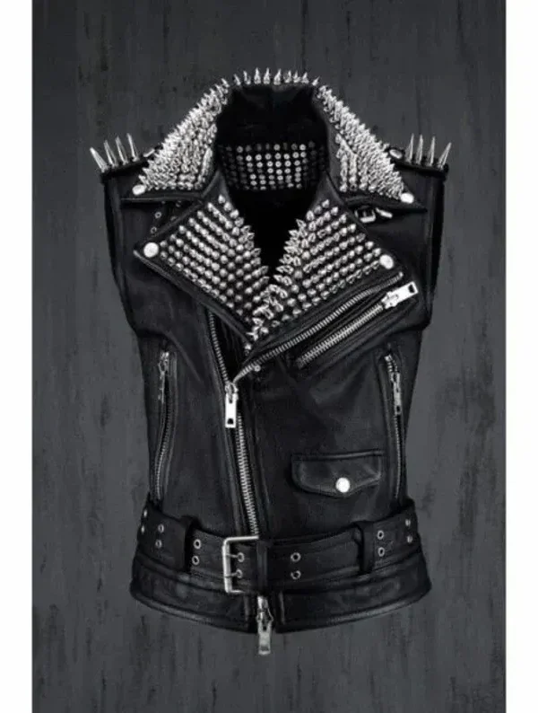 Men Moto Black Leather Biker Punk Vest