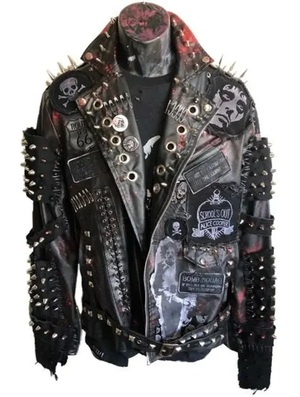 Men Spiked Biker Leather Jacket