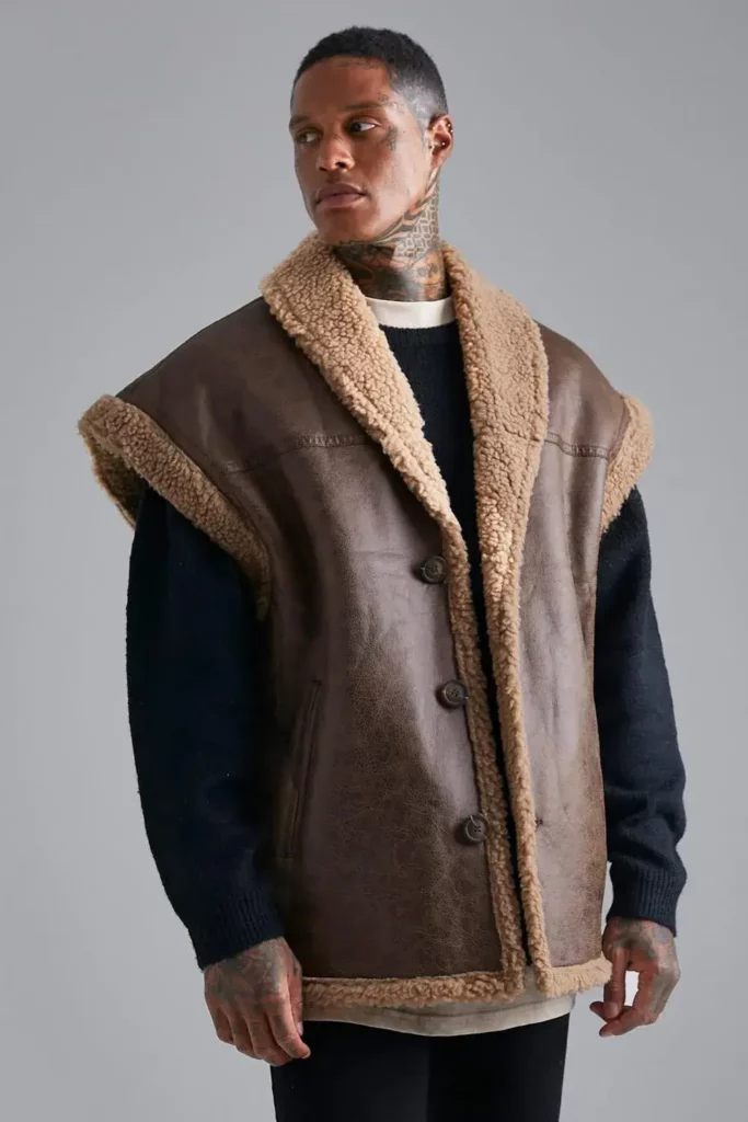 Men's Brown Leather Shearling Vest