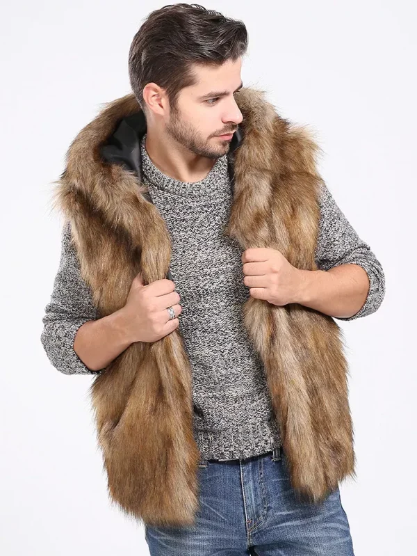 Men's Faux Fur Winter Body Warm Hooded Vest