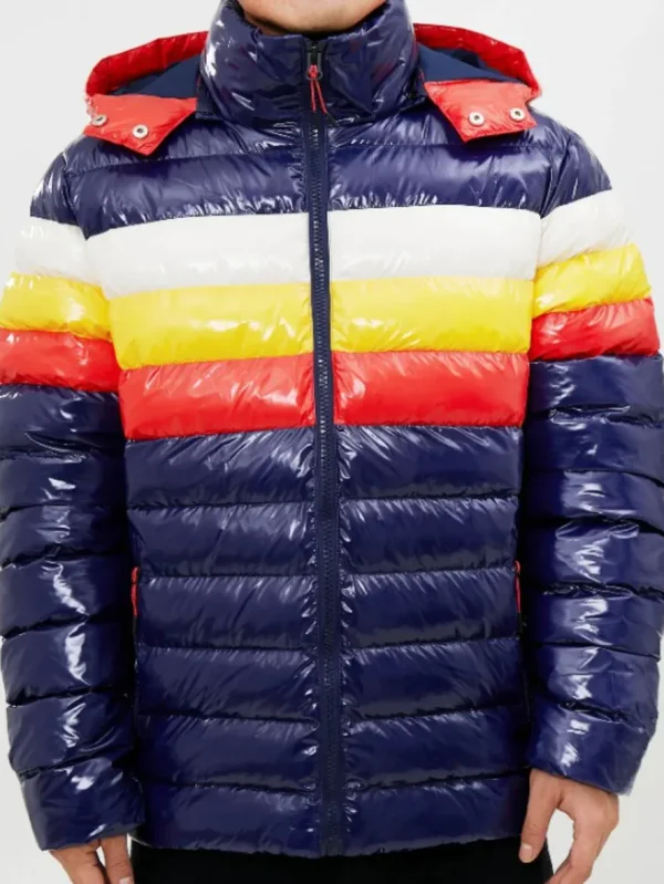 Shiny Color Block Bubble Puffer Jacket