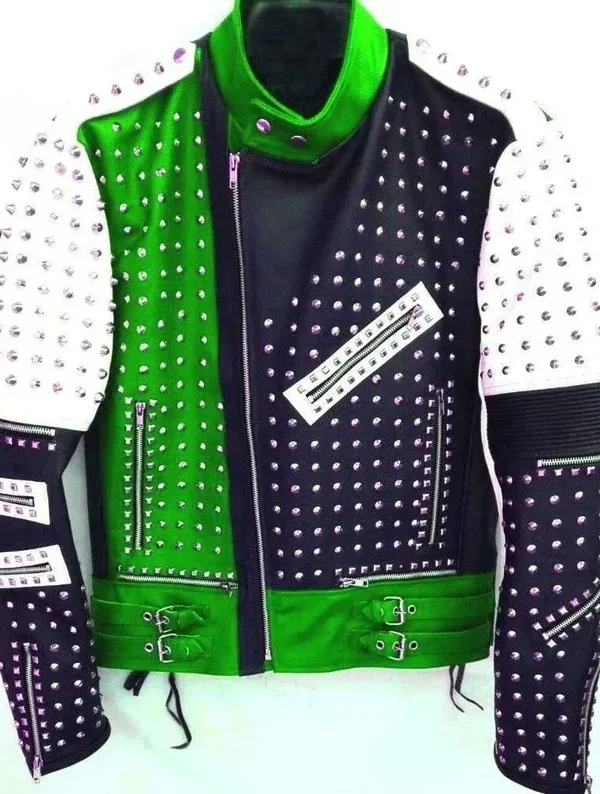 Silver Studded Punk Leather Jacket