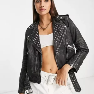 Women's Studded Black Leather Jacket