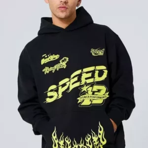 OVERSIZED MOTO SPEED FLAME PRINT HOODIE