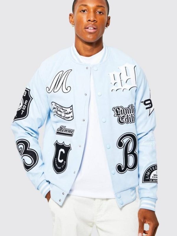 Mens Sky Blue Varsity Jacket