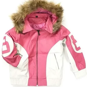 8 Ball Pink Leather Hooded Jacket