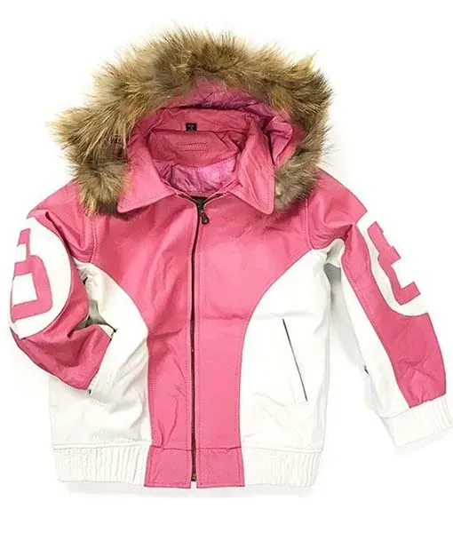 8 Ball Pink Leather Hooded Jacket