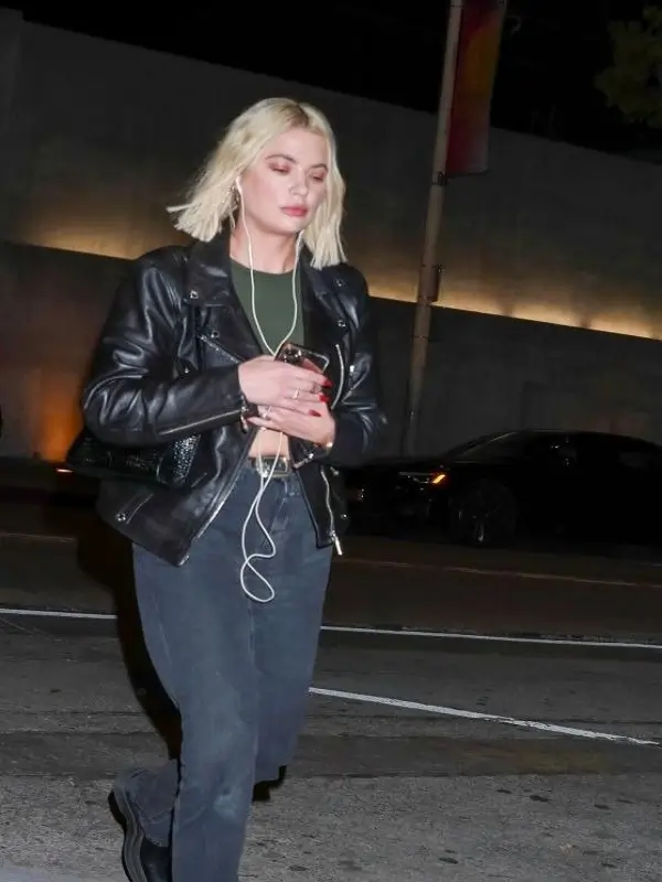 American Actress Ashley Benson black leather jacket