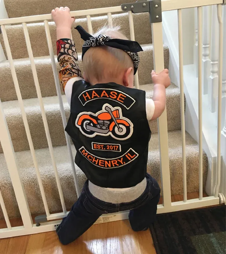 Baby Biker Leather Vest with Patches