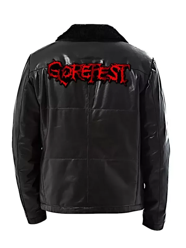 Black Genuine Leather Jacket with Gorefest Logo Back Patch