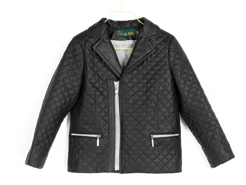 Black faux leather quilted jacket