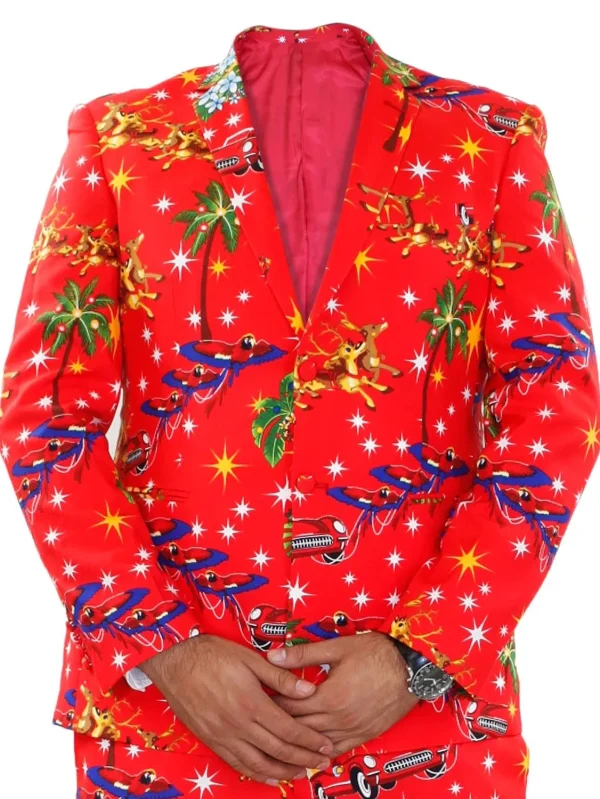 Christmas Blazer Suit Xmas Printed Red Coat