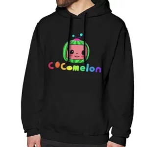 A Young Men Wearing Black color Cocomelon Logo printed Black Hoodie with black pant