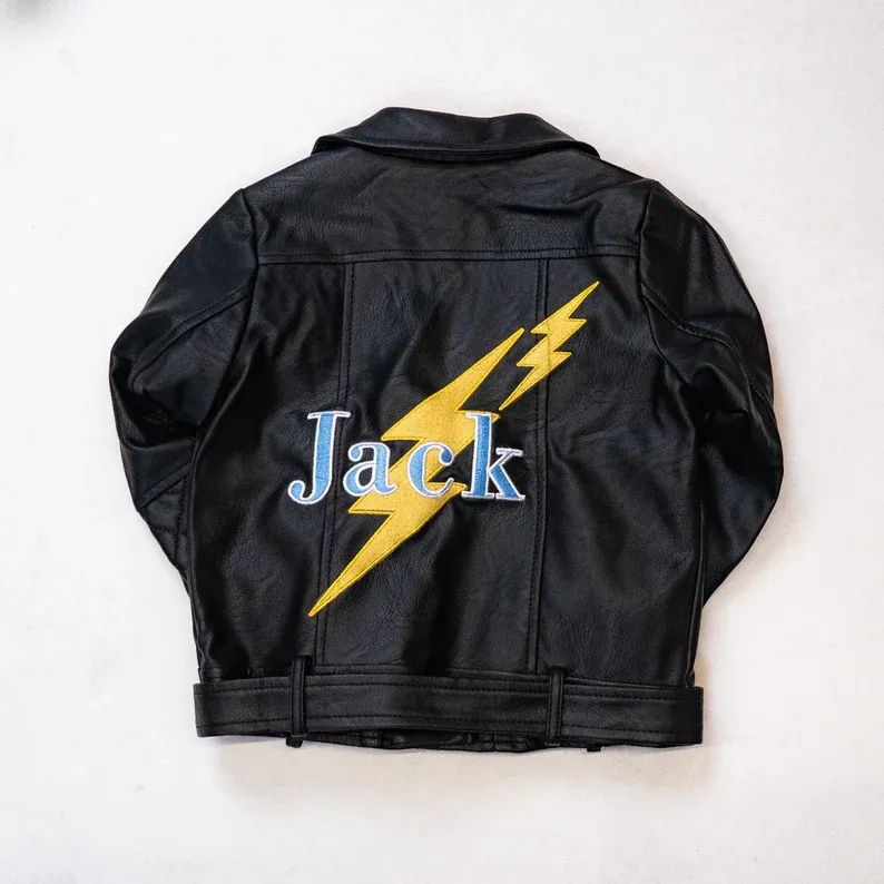 Custom Embroidered Boy's Vegan Faux Pleather Jacket