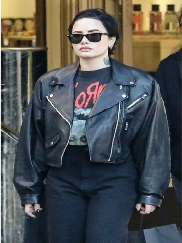 Demi Lovato Wears a Black Leather Jacket