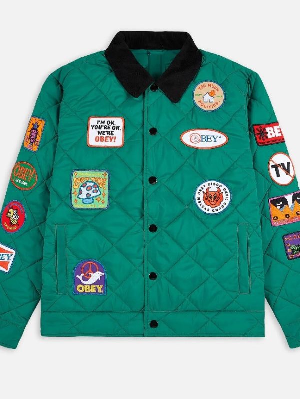 Embroidered logo patches quilted jacket for men