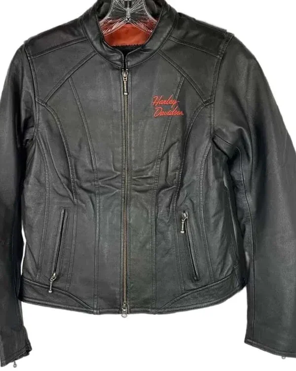 Harley Davidson Black Orange Logo Leather Jacket