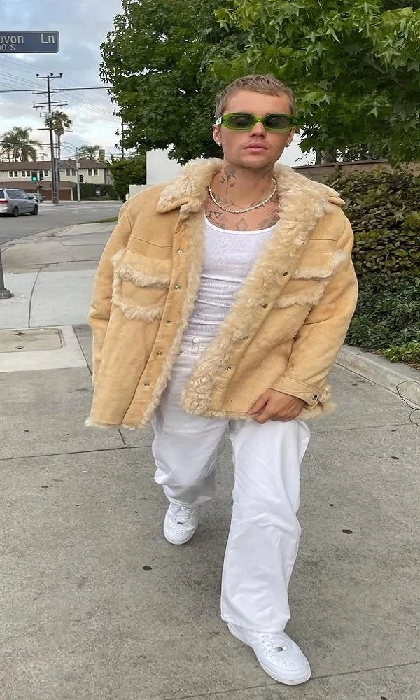 Justin Bieber light camel Faux Fur jacket