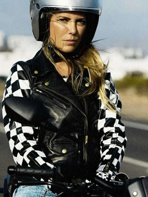 Ladies Motorcycle Cracked Sleeveless Black Leather Jacket