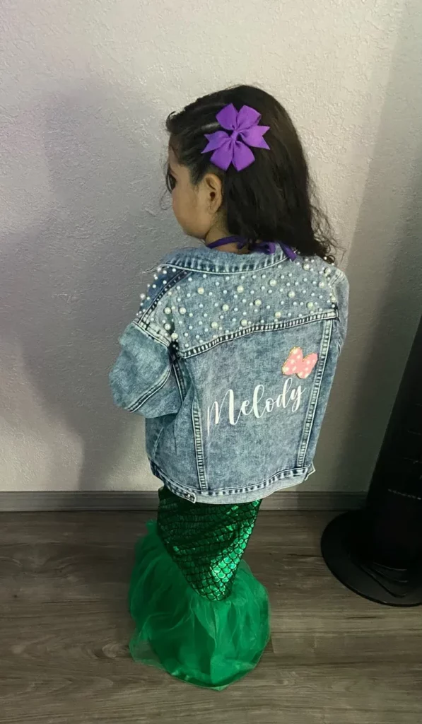 Little Girls Personalized Blue Pearl Denim Jacket