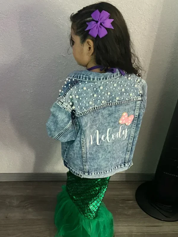 Little Girls Personalized Blue Pearl Denim Jacket