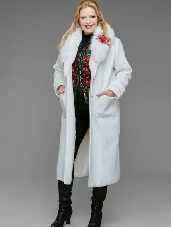 Melissa Peterman Haul out the Holly White Fur Collar Wool Coat