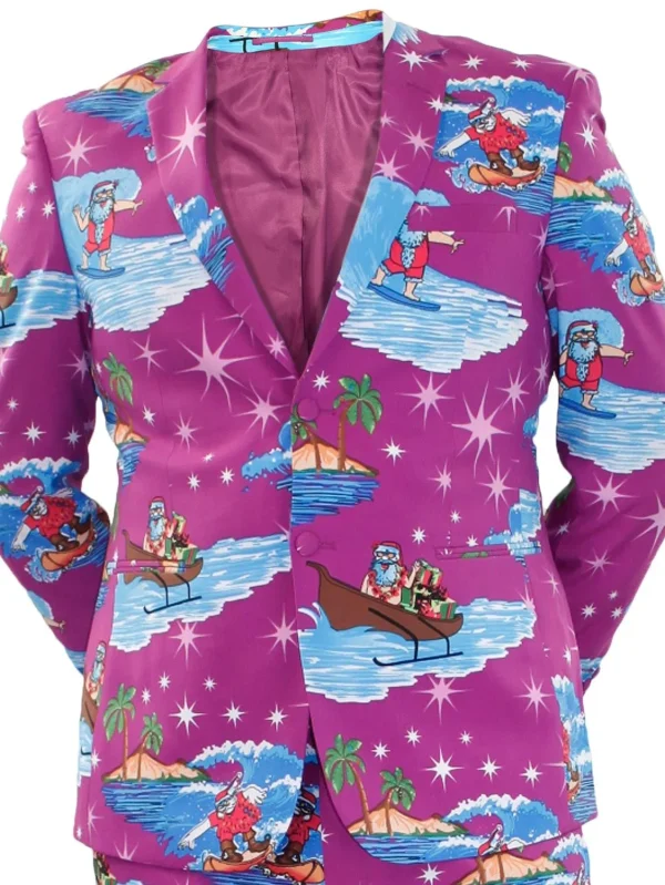 Mens Christmas Blazer Suit Xmas Printed Purple Coat